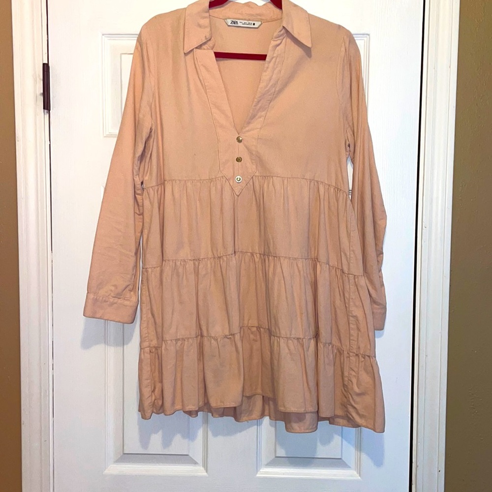 Zara corduroy beige/pink dress size S